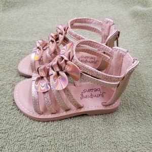 Jumping Beans New Little Girls Rose Gold Strappy Sandals Bows on Top Size 5